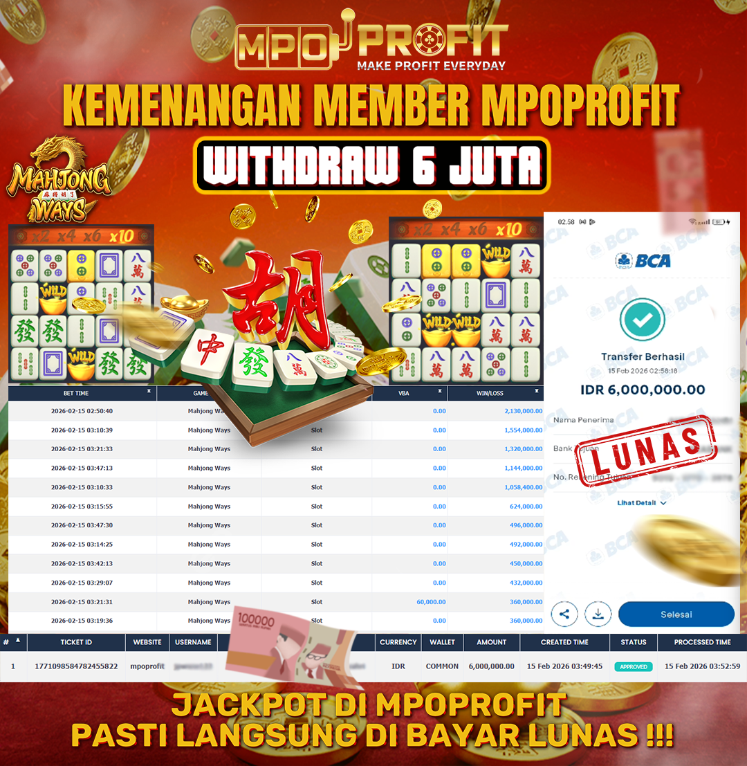 MPOPROFIT JACKPOT SLOT PGSOFT! KEMENANGAN MURNI DI (MAHJONG WAYS TOTAL RP. 6.000.000,- LUNAS)